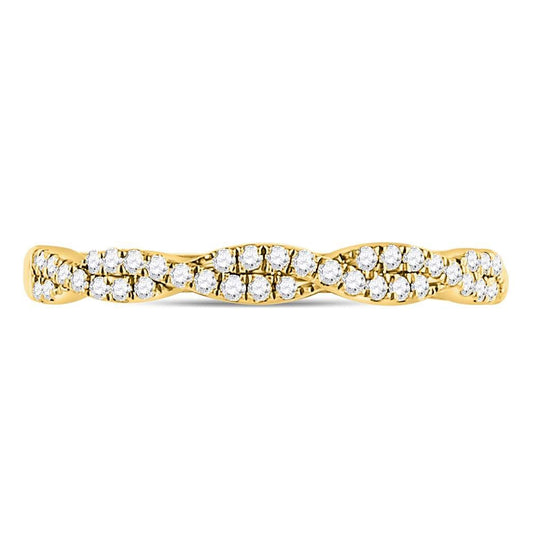 10K Yellow Gold Womens Round Diamond Twist Stackable Band Ring 1/4 Cttw, Womens Size: 5-10