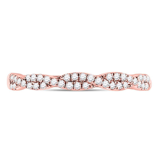 10K Rose Gold Womens Round Diamond Woven Twist Stackable Band Ring 1/4 Cttw, Womens Size: 5-10