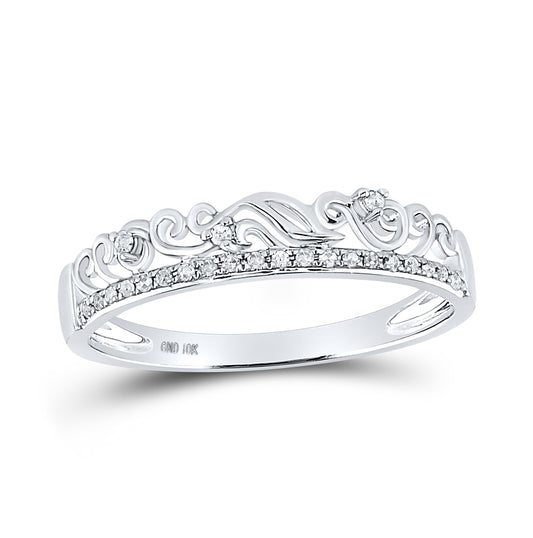 10K White Gold Womens Round Diamond Stackable Band Ring 1/12 Cttw, Womens Size: 5-10