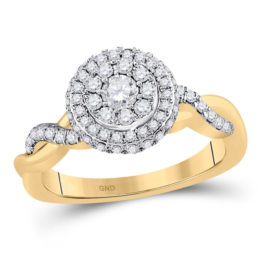 10K Yellow Gold Round Diamond Halo Bridal Wedding Engagement Ring 3/4 Cttw, Womens Size: 5-10