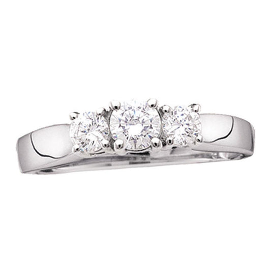 14K White Gold Round Diamond 3-stone Bridal Wedding Engagement Ring 1-1/2 Cttw, Womens Size: 5-10