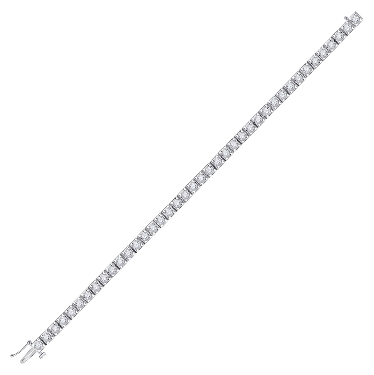 14K White Gold Womens Round Diamond Studded Tennis Bracelet 1-1/2 Cttw
