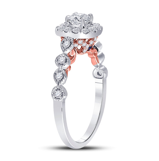 14K Two-tone Gold Round Diamond Halo Bridal Wedding Engagement Ring 3/4 Cttw, Womens Size: 5-10