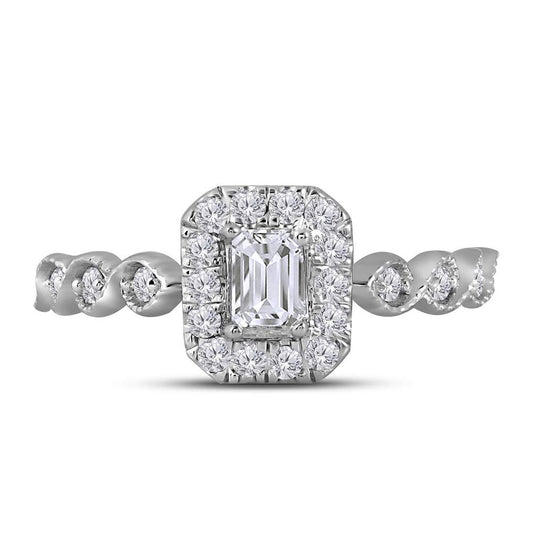 14K Two-tone Gold Emerald Diamond Halo Bridal Wedding Engagement Ring 3/4 Cttw, Womens Size: 5-10