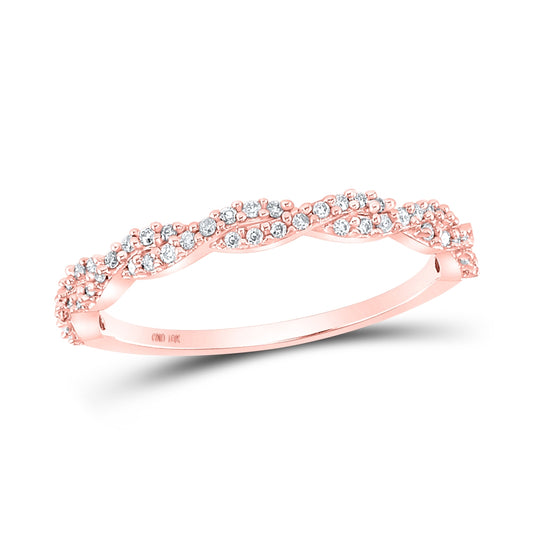 10K Rose Gold Womens Round Diamond Twist Stackable Band Ring 1/6 Cttw, Womens Size: 5-10