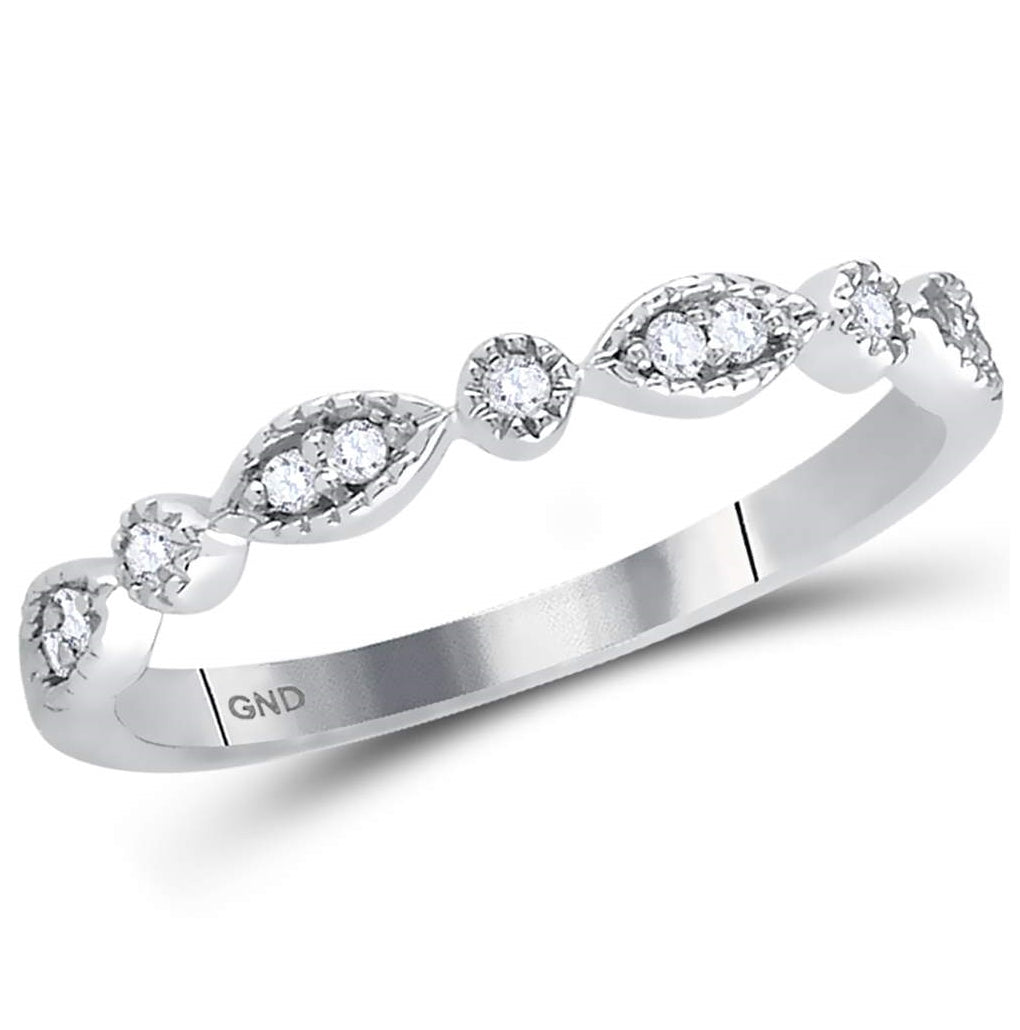 14K White Gold Womens Round Diamond Classic Stackable Band Ring 1/10 Cttw, Womens Size: 5-10