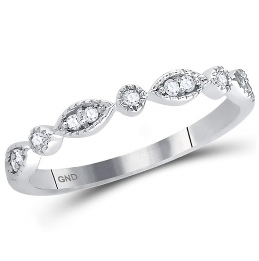 14K White Gold Womens Round Diamond Classic Stackable Band Ring 1/10 Cttw, Womens Size: 5-10