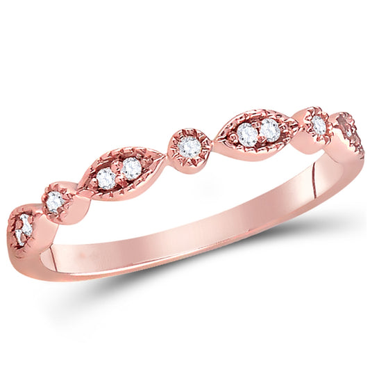 14K Rose Gold Womens Round Diamond Classic Stackable Band Ring 1/10 Cttw, Womens Size: 5-10