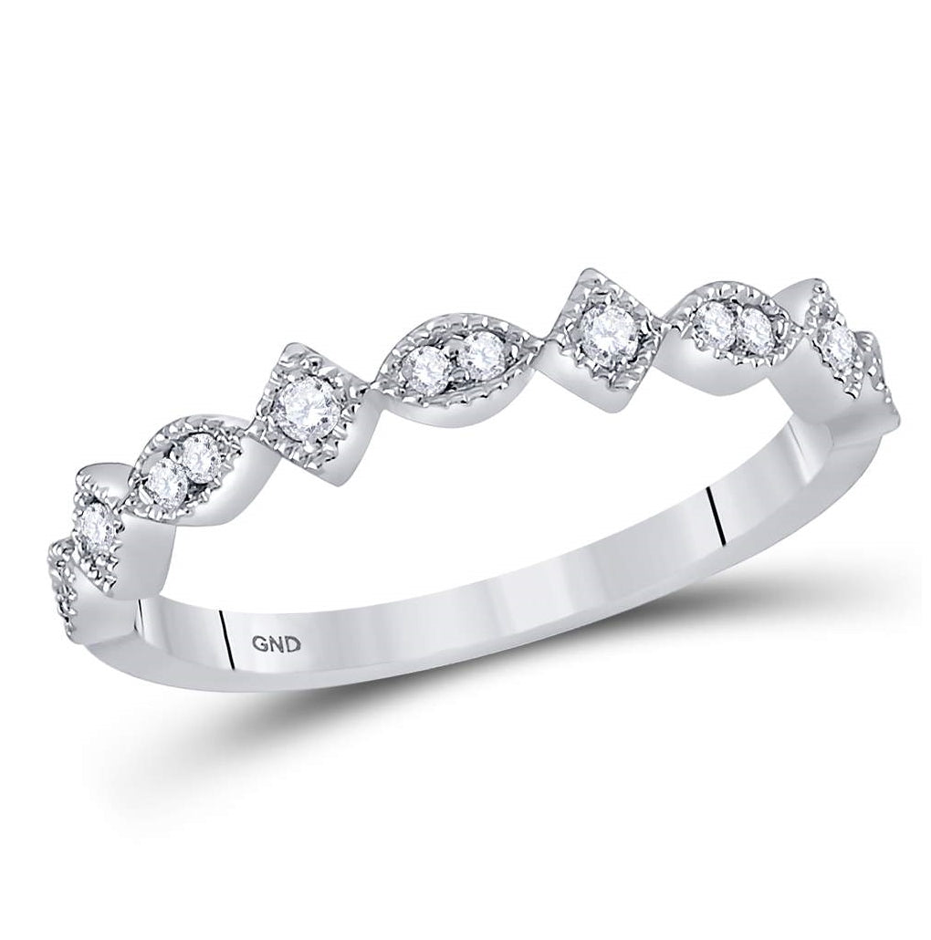 14K White Gold Womens Round Diamond Geometric Stackable Band Ring 1/10 Cttw, Womens Size: 5-10