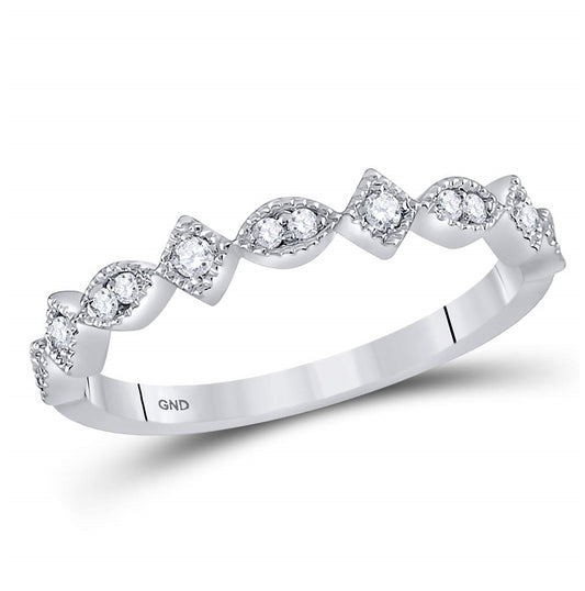 14K White Gold Womens Round Diamond Geometric Stackable Band Ring 1/10 Cttw, Womens Size: 5-10