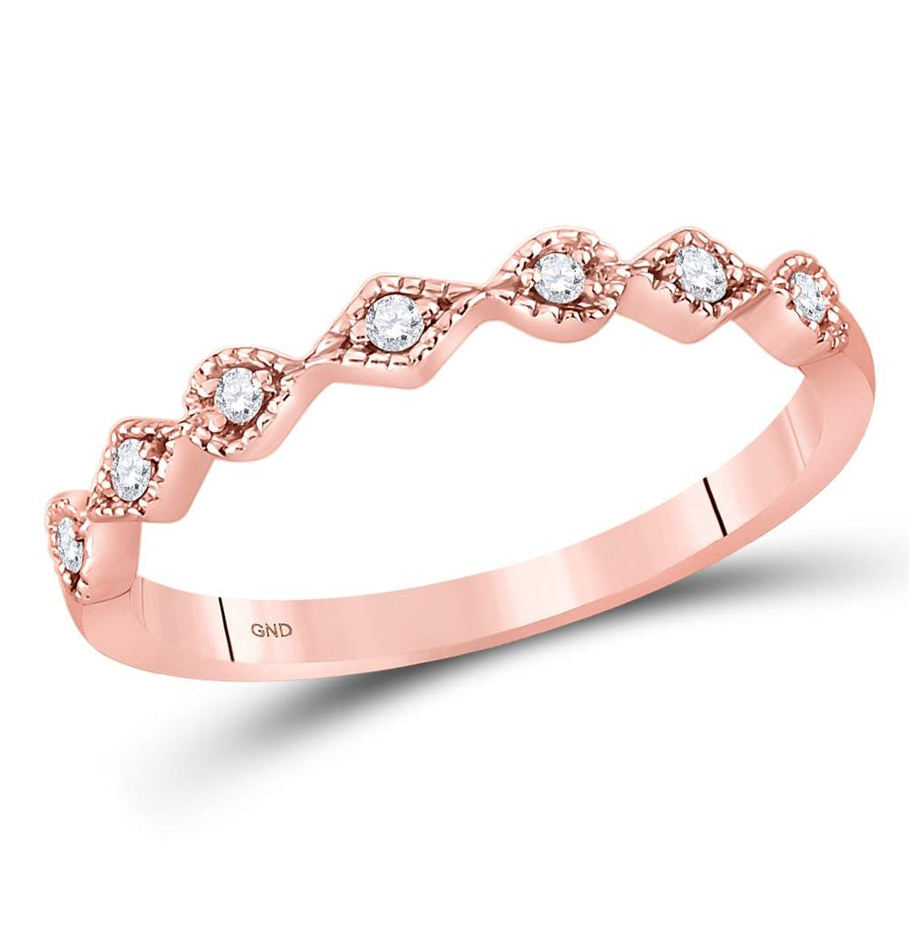 14K Rose Gold Womens Round Diamond Stackable Band Ring 1/10 Cttw, Womens Size: 5-10