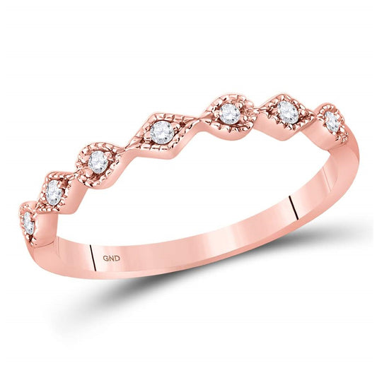 14K Rose Gold Womens Round Diamond Stackable Band Ring 1/10 Cttw, Womens Size: 5-10