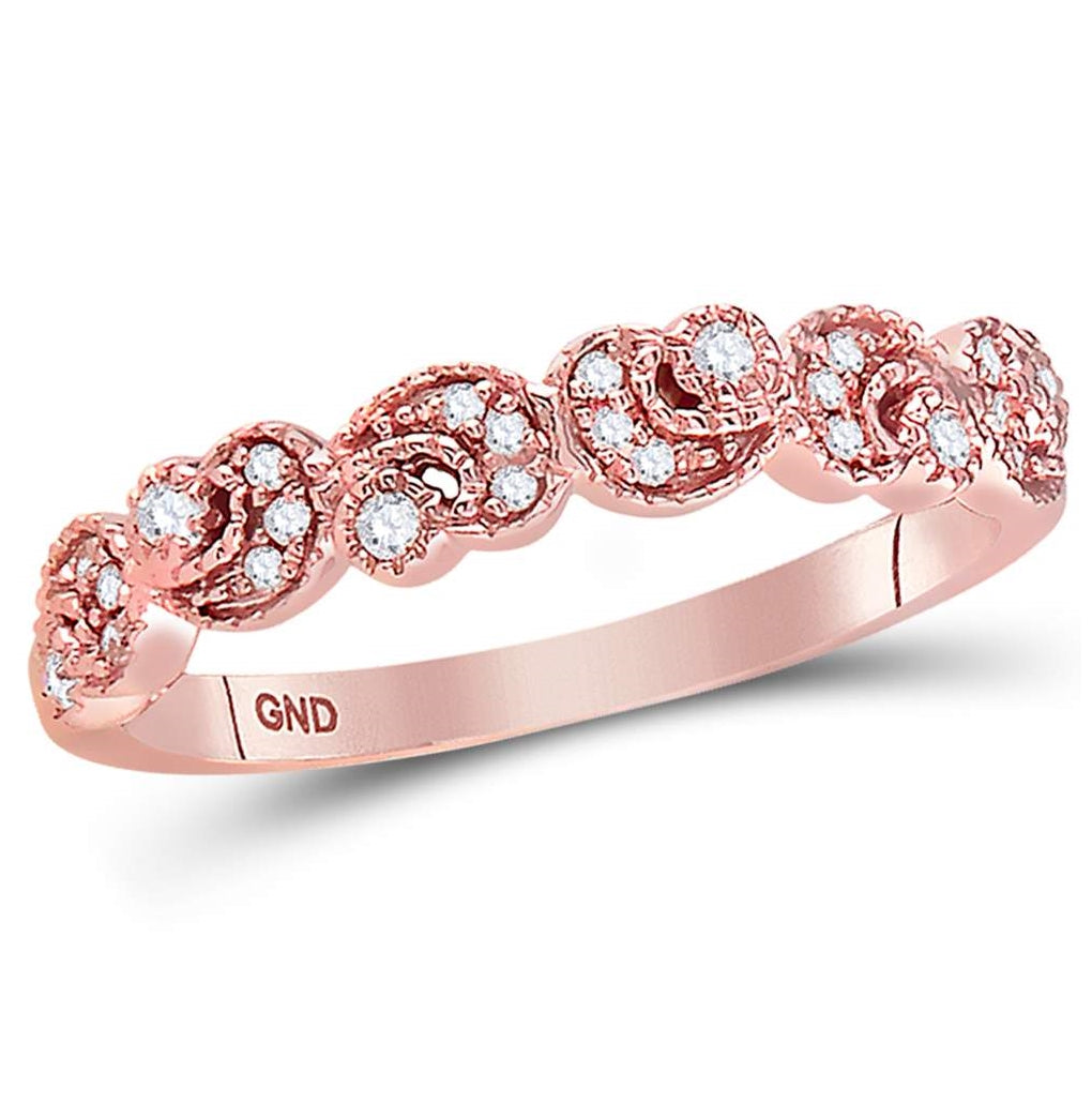 14K Rose Gold Womens Round Diamond Crescent Stackable Band Ring 1/10 Cttw, Womens Size: 5-10