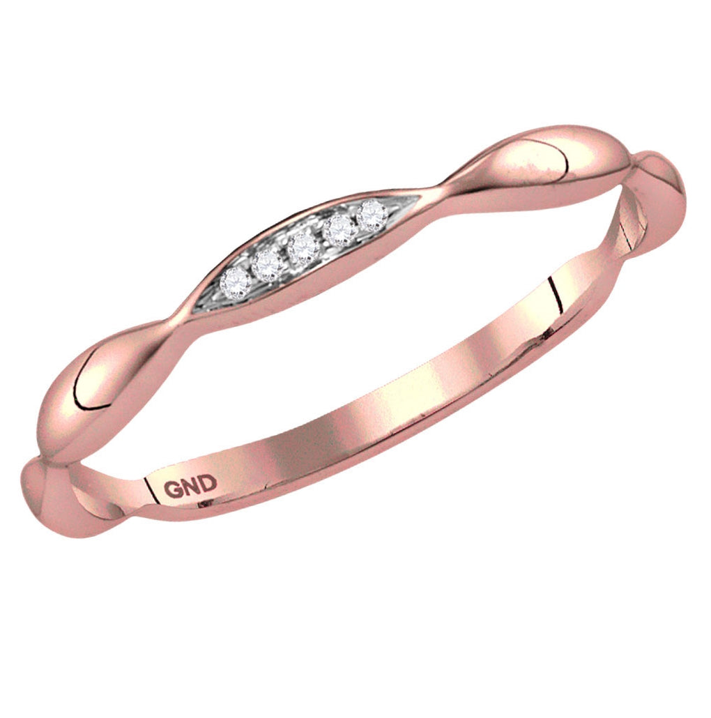14K Rose Gold Womens Round Diamond Contoured Stackable Band Ring .02 Cttw, Womens Size: 5-10