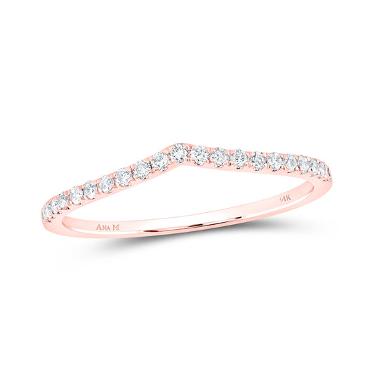 14K Rose Gold Womens Round Diamond Chevron Stackable Band Ring 1/6 Cttw, Womens Size: 5-10
