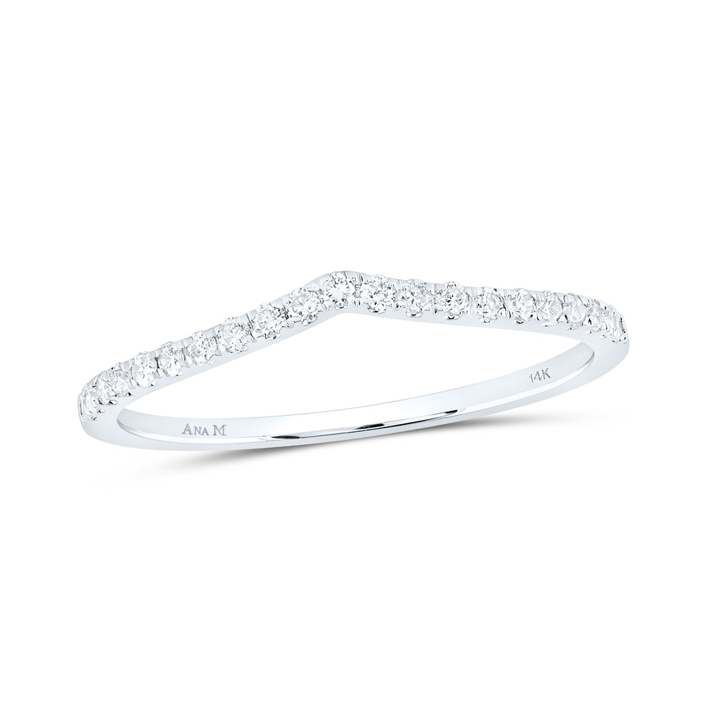 14K White Gold Womens Round Diamond Chevron Stackable Band Ring 1/6 Cttw, Womens Size: 5-10