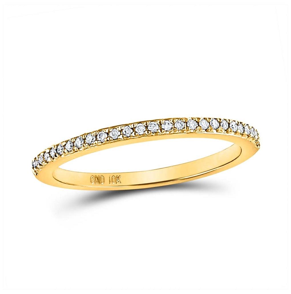 14K Yellow Gold Womens Round Diamond Single Row Stackable Band Ring 1/8 Cttw, Womens Size: 5-10