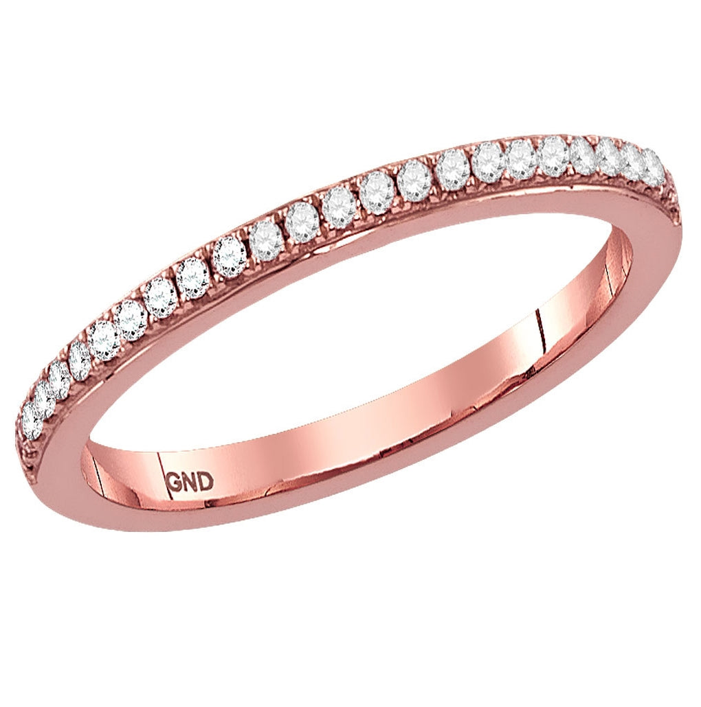14K Rose Gold Womens Round Diamond Single Row Stackable Band Ring 1/8 Cttw, Womens Size: 5-10