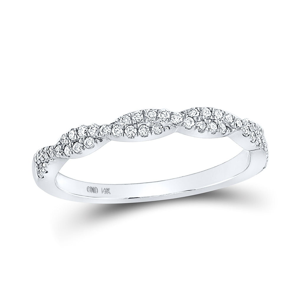 14K White Gold Womens Round Diamond Twist Stackable Band Ring 1/4 Cttw, Womens Size: 5-10