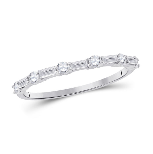 14K White Gold Womens Baguette Diamond Modern Stackable Band Ring 3/8 Cttw, Womens Size: 5-10