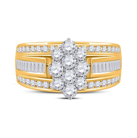 14K Yellow Gold Round Diamond Cluster Bridal Wedding Engagement Ring 1-1/2 Cttw, Womens Size: 5-10