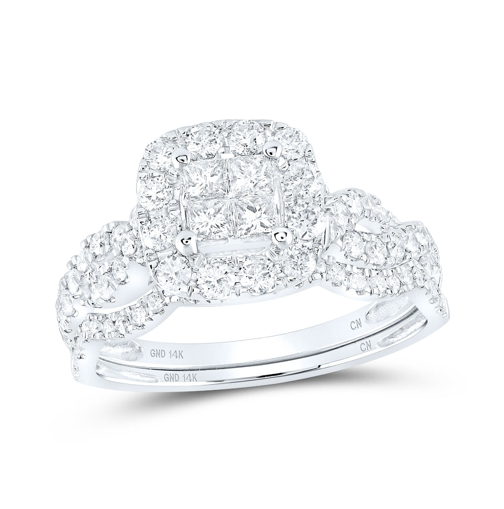 14K White Gold Princess Diamond Square Bridal Wedding Ring Band Set 1ctw, Womens Size: 5-10