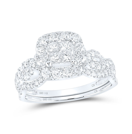 14K White Gold Princess Diamond Square Bridal Wedding Ring Band Set 1ctw, Womens Size: 5-10