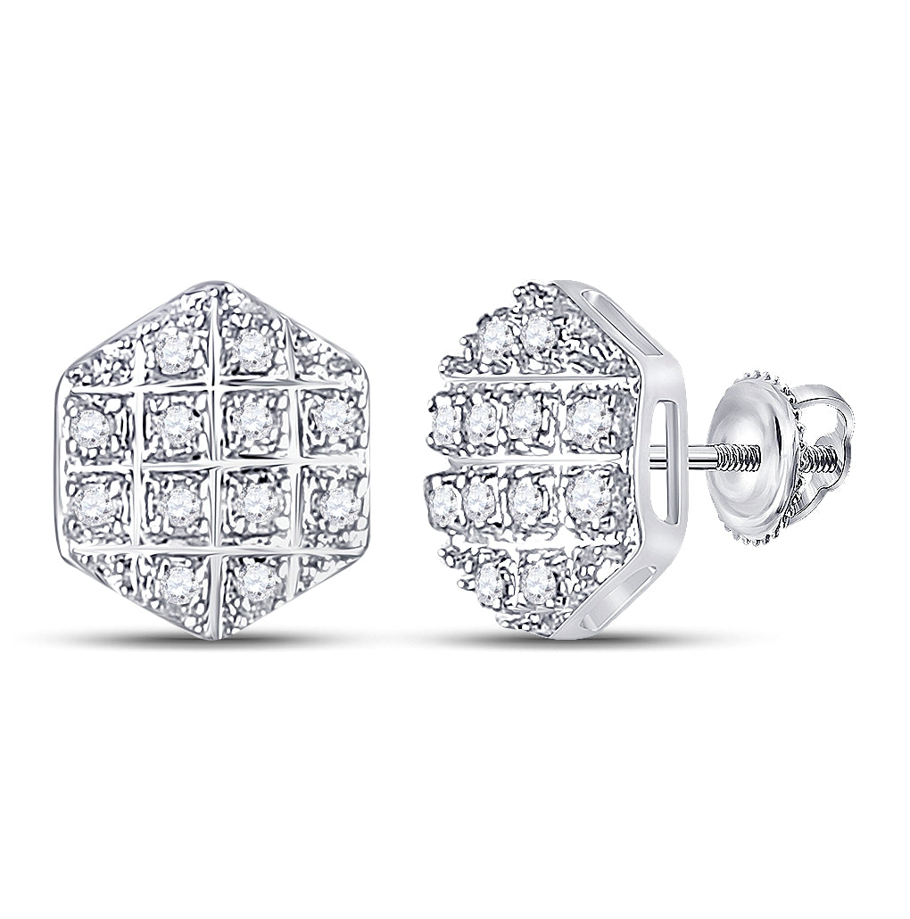10K Yellow Gold Round Diamond Hexagon Earrings 1/10 Cttw