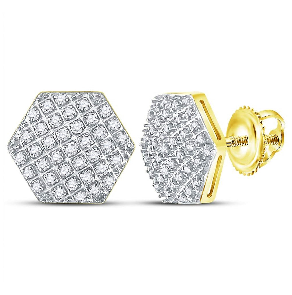 10K Yellow Gold Round Diamond Hexagon Earrings 1/5 Cttw