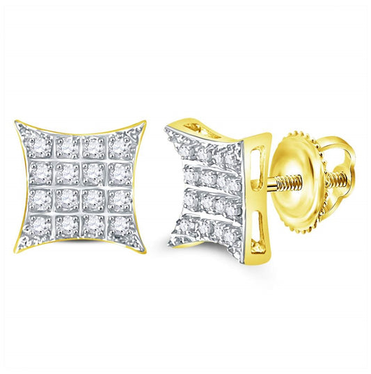 10K Yellow Gold Round Diamond Square Earrings 1/10 Cttw