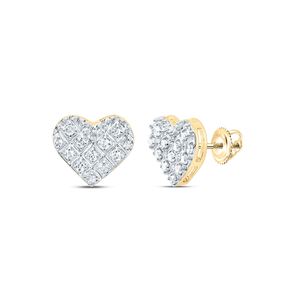 10K White Or Yellow Gold Womens Round Diamond Heart Earrings