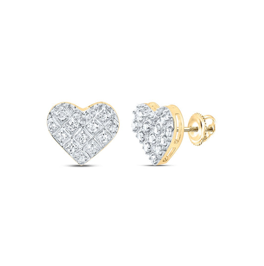 10K White Or Yellow Gold Womens Round Diamond Heart Earrings