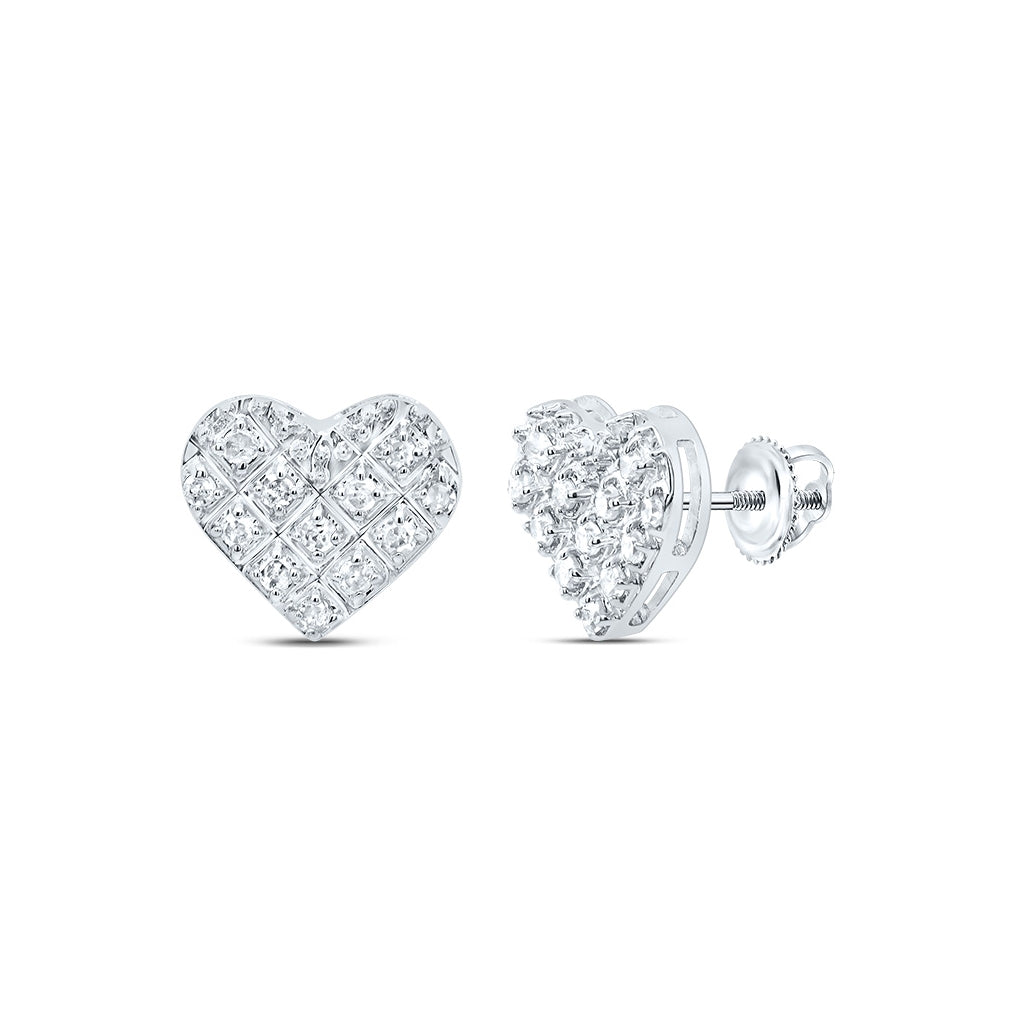 10K White Or Yellow Gold Womens Round Diamond Heart Earrings