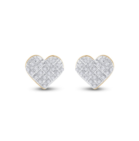 10K Yellow Gold Womens Round Diamond Heart Earrings 1/6 Cttw