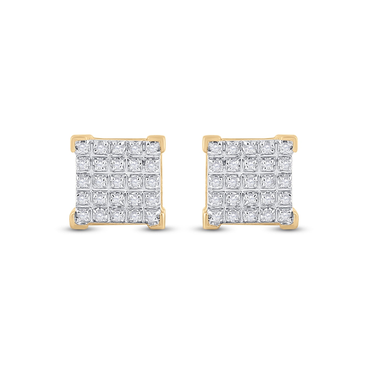 10K Yellow Gold Round Dia. Square Earring 1/6ctw