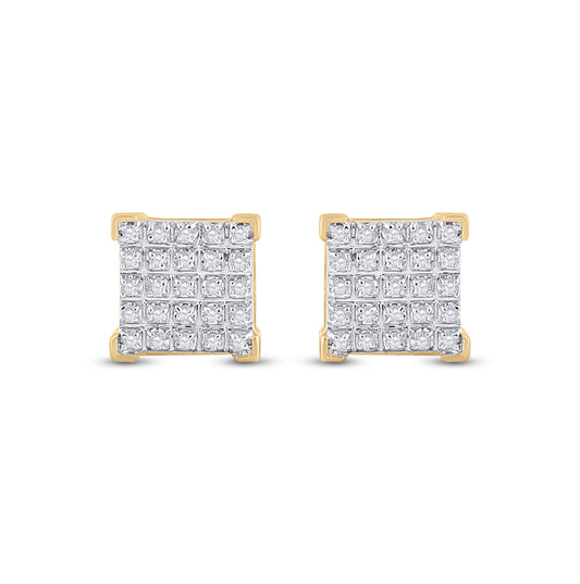 10K Yellow Gold Round Dia. Square Earring 1/6ctw