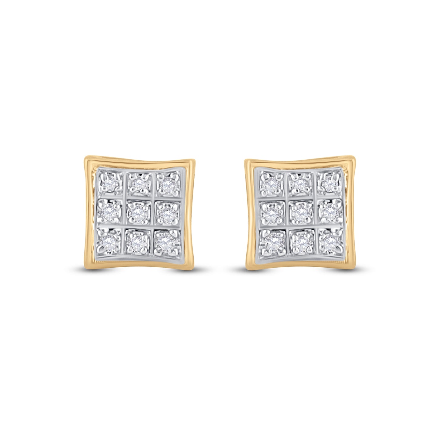 10K Yellow Gold Round Diamond Square Earrings 1/20ctw