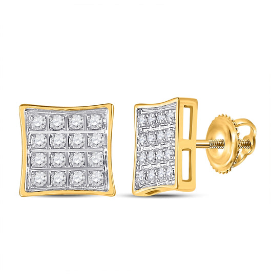 10K Yellow Gold Womens Round Diamond Square Earrings 1/10ctw