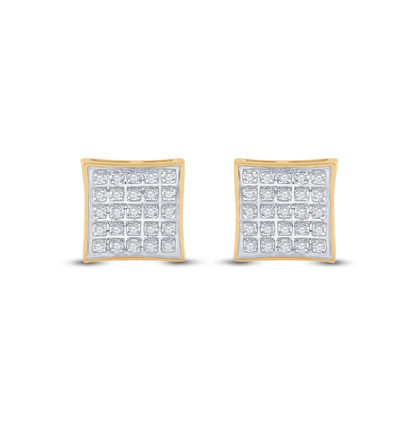 10K Yellow Gold Round Diamond Kite Square Earrings 1/6 Cttw