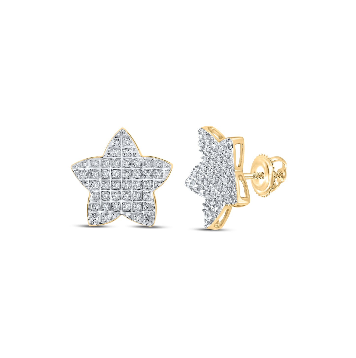 10K Yellow Gold Womens Round Diamond Star Earrings 1/5 Cttw