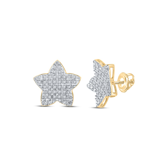 10K Yellow Gold Womens Round Diamond Star Earrings 1/5 Cttw