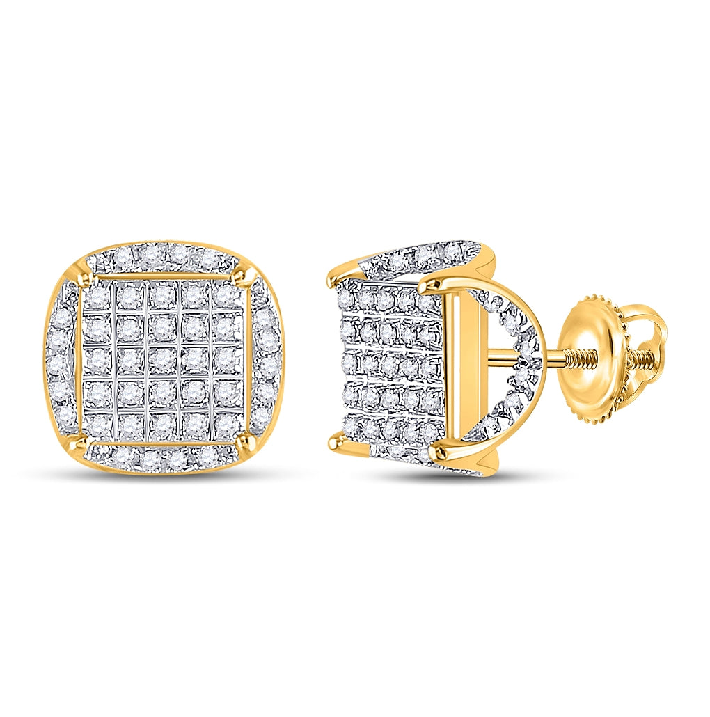 10K White Or Yellow Gold Round Diamond Square Stud Earrings