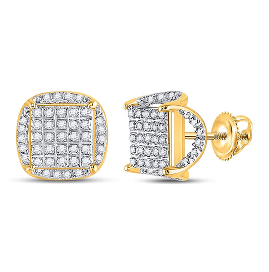 10K White Or Yellow Gold Round Diamond Square Stud Earrings