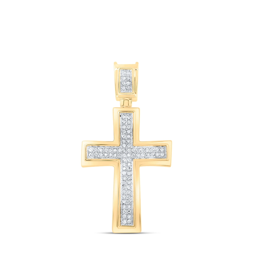 10K Yellow Gold Mens Round Diamond Cross Charm Pendant 1/6ctw