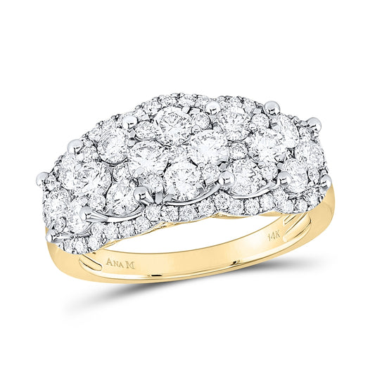 14kt Yellow Gold Womens Round Diamond Cocktail Cluster 5-stone Ring 2.00 Cttw