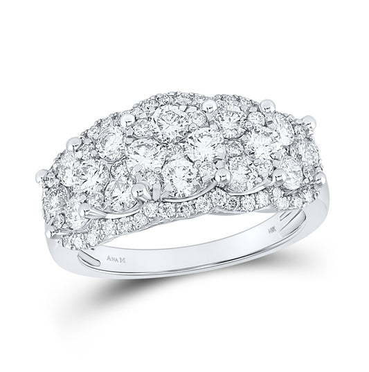 14kt White Gold Womens Round  Cocktail Cluster 5-stone Ring 2.00 Cttw