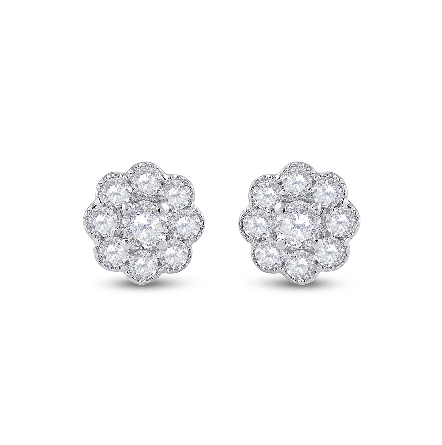14K White Gold Womens Round Diamond Cluster Earrings 3/4 Cttw