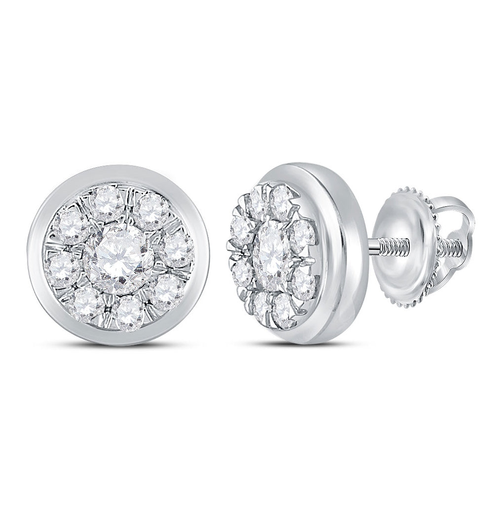 14K White Gold Womens Round Diamond Cluster Stud Earrings 1ctw