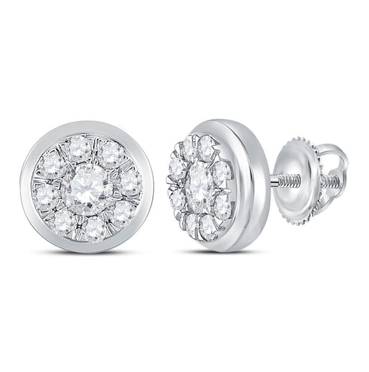 14K White Gold Womens Round Diamond Cluster Stud Earrings 1ctw