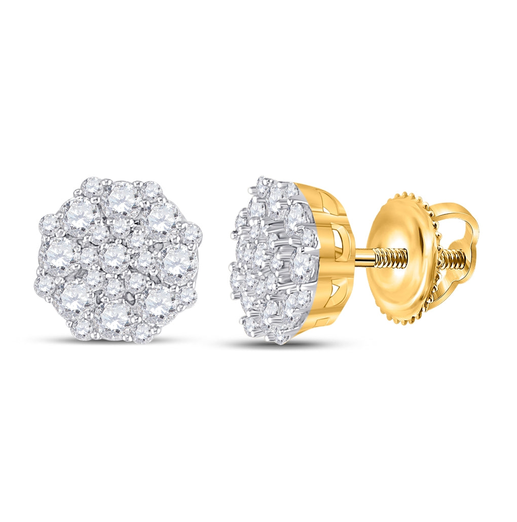 14K White Or Yellow Gold Womens Round Diamond Octagon Cluster Earrings